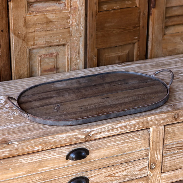 Wood and Metal Oblong Tray Set/4