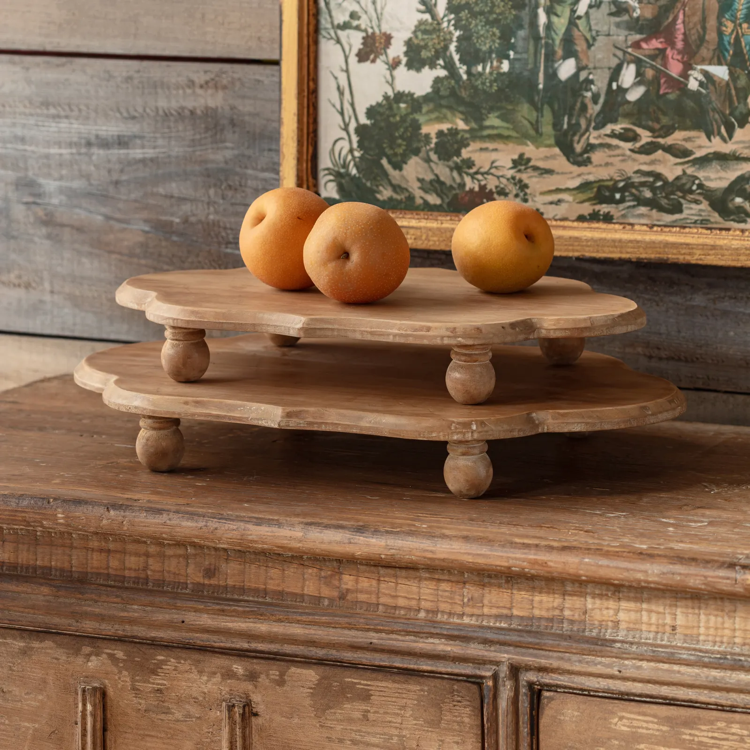 Oblong Wooden Footed Serving Platform Set/2