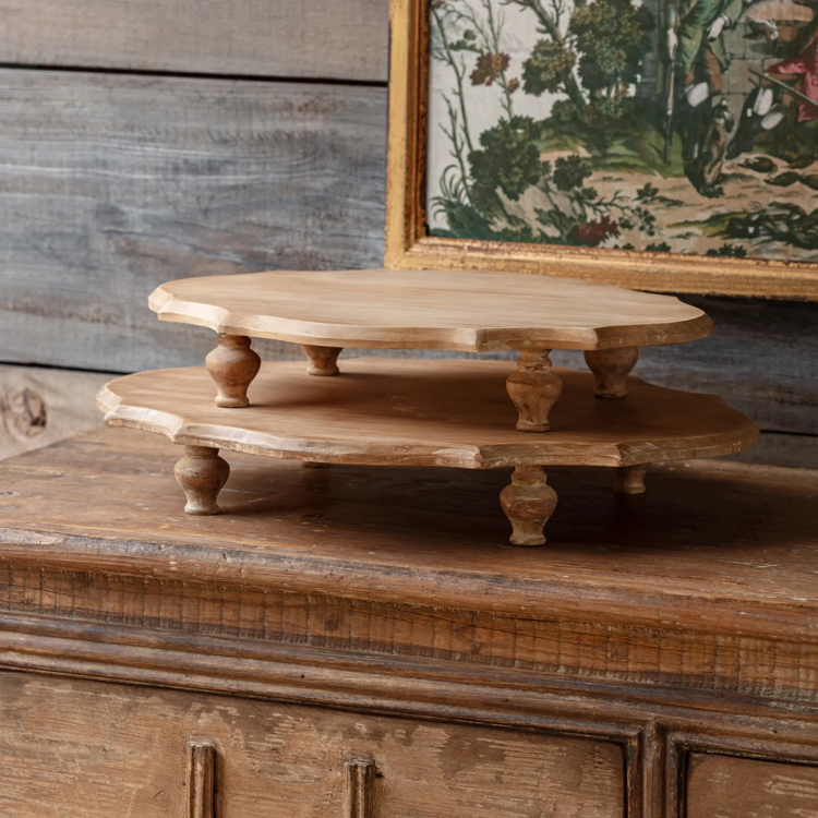 Oval Wooden Footed Serving Platform Set/2