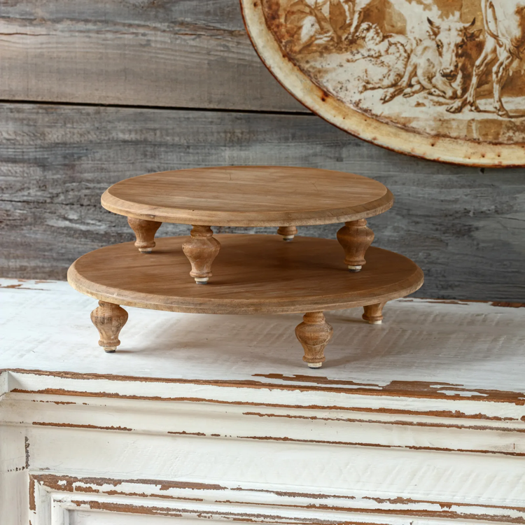 Round Wooden Footed Serving Platform Set/2