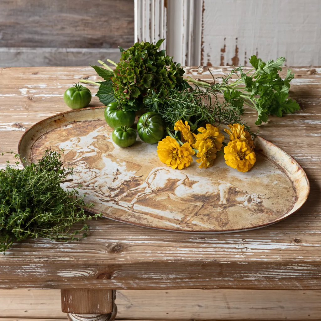Burnished Pastoral Oblong Tole Tray