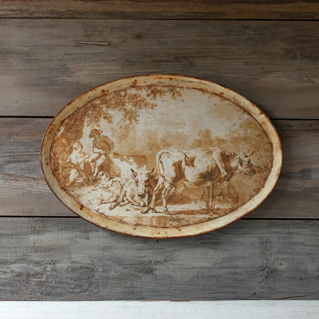Burnished Pastoral Oblong Tole Tray