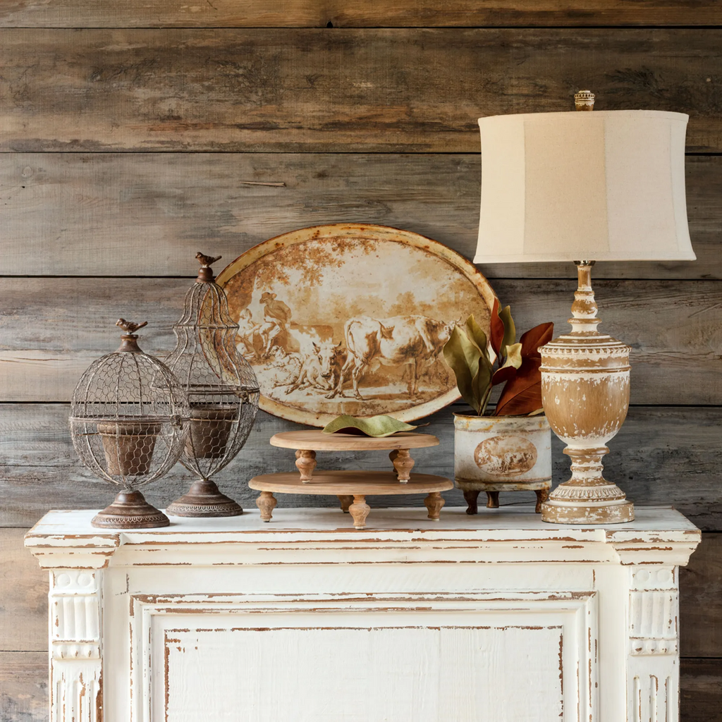 Burnished Pastoral Round Tole Container