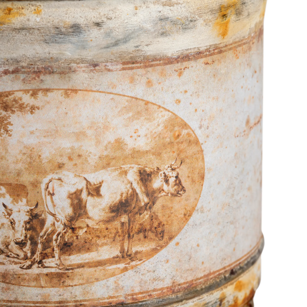 Burnished Pastoral Round Tole Container