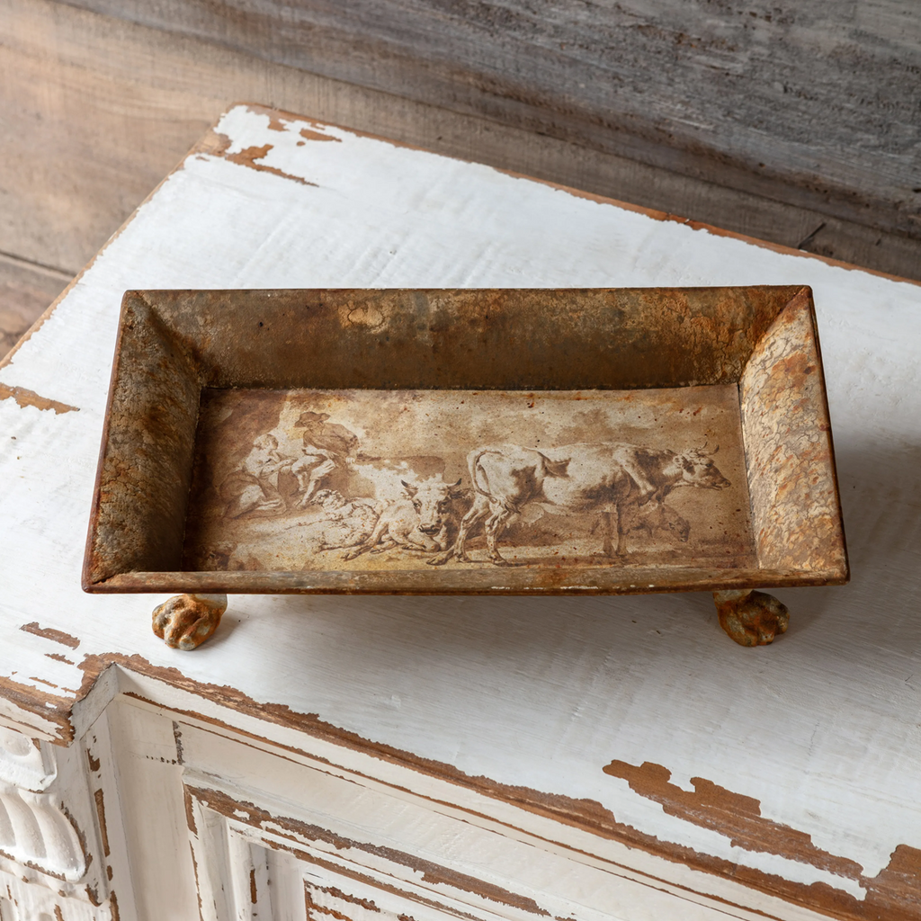 Burnished Pastoral Rectangular Tole Tray