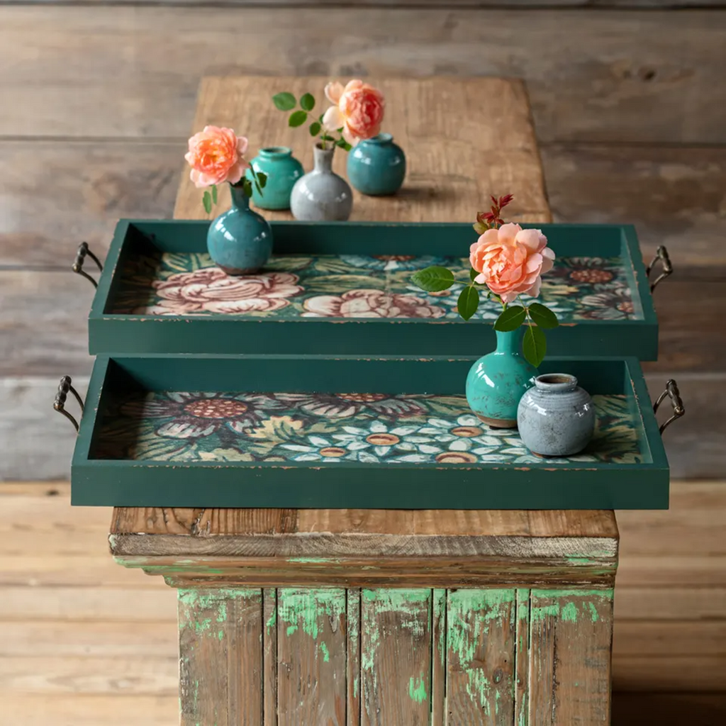 Floral Patterned Trays Set/4