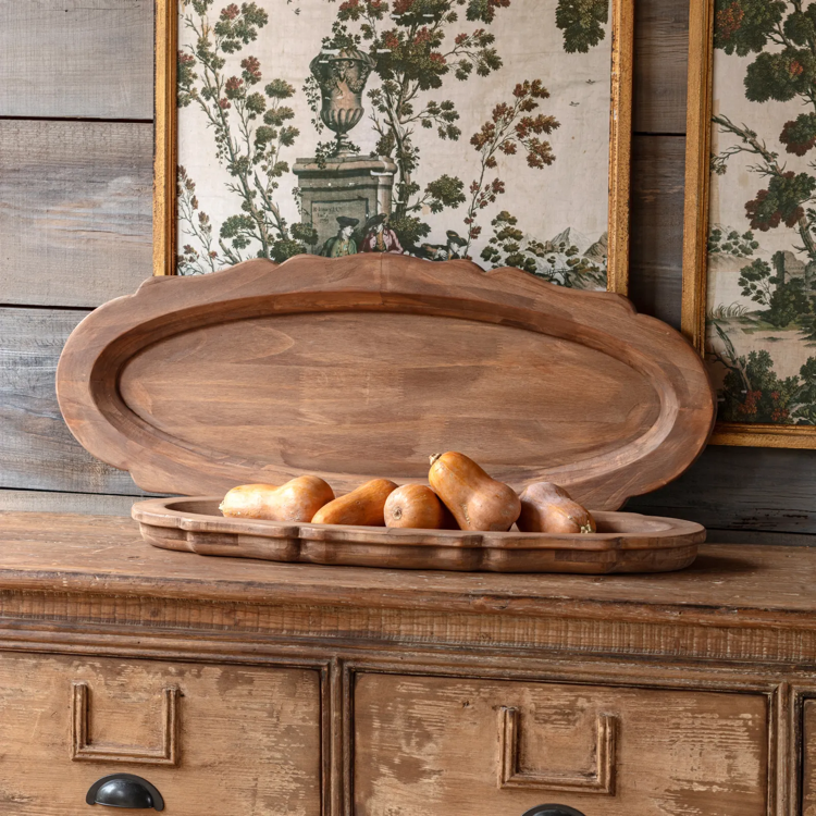 Oblong Wooden Serving Platter Set/2