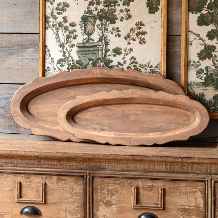 Oblong Wooden Serving Platter Set/2