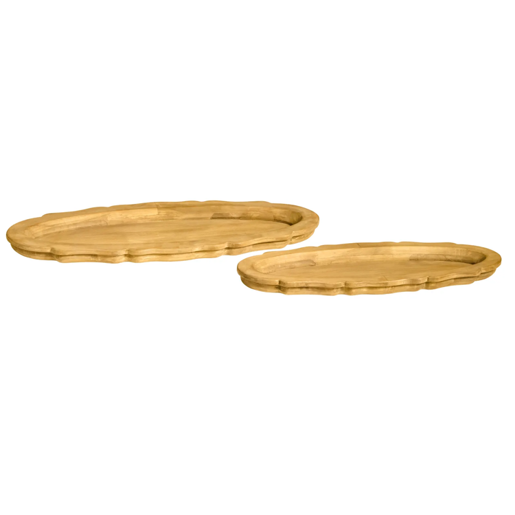 Oblong Wooden Serving Platter Set/2