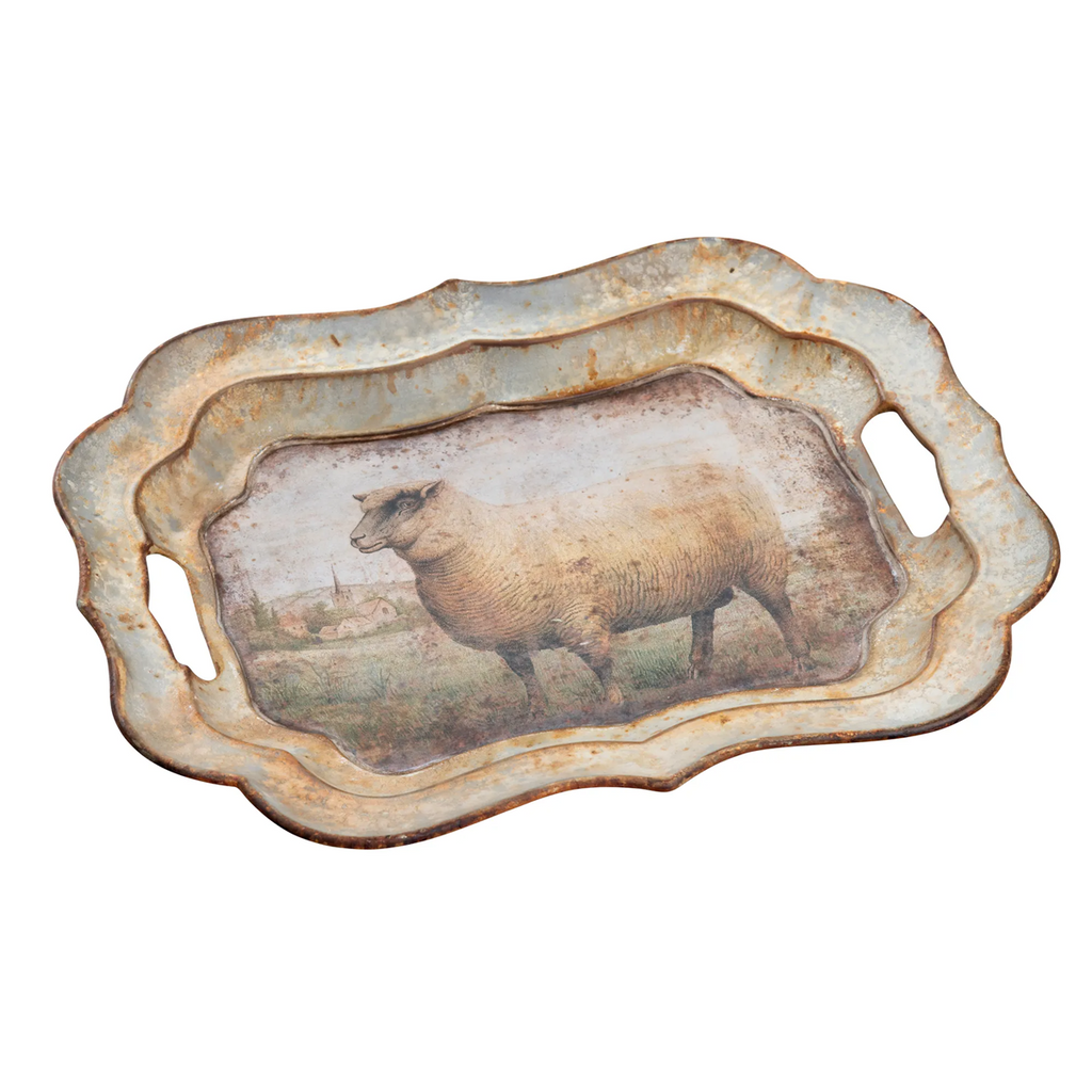 Vintage Sheep Trays Set/2