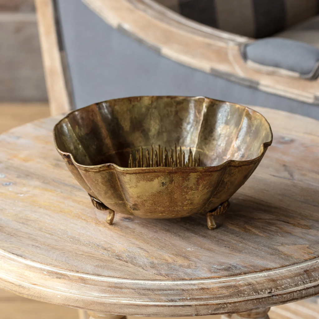 Antique Gold Bowls with Needle Point Frogs Set/4