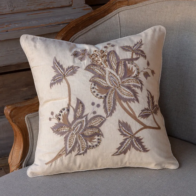 Embroidered & Beaded Thistle Pillows Set/2