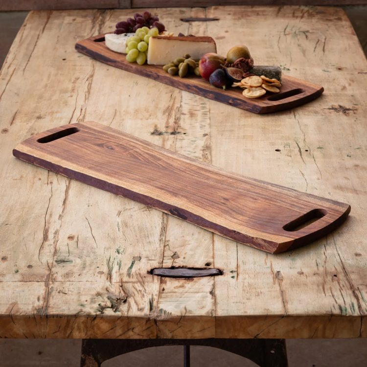 Wooden Live Edge Serving Board with Handles Set/2