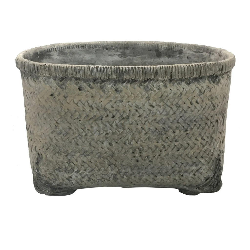 Cement Faux Oblong Basket Planters Set/2