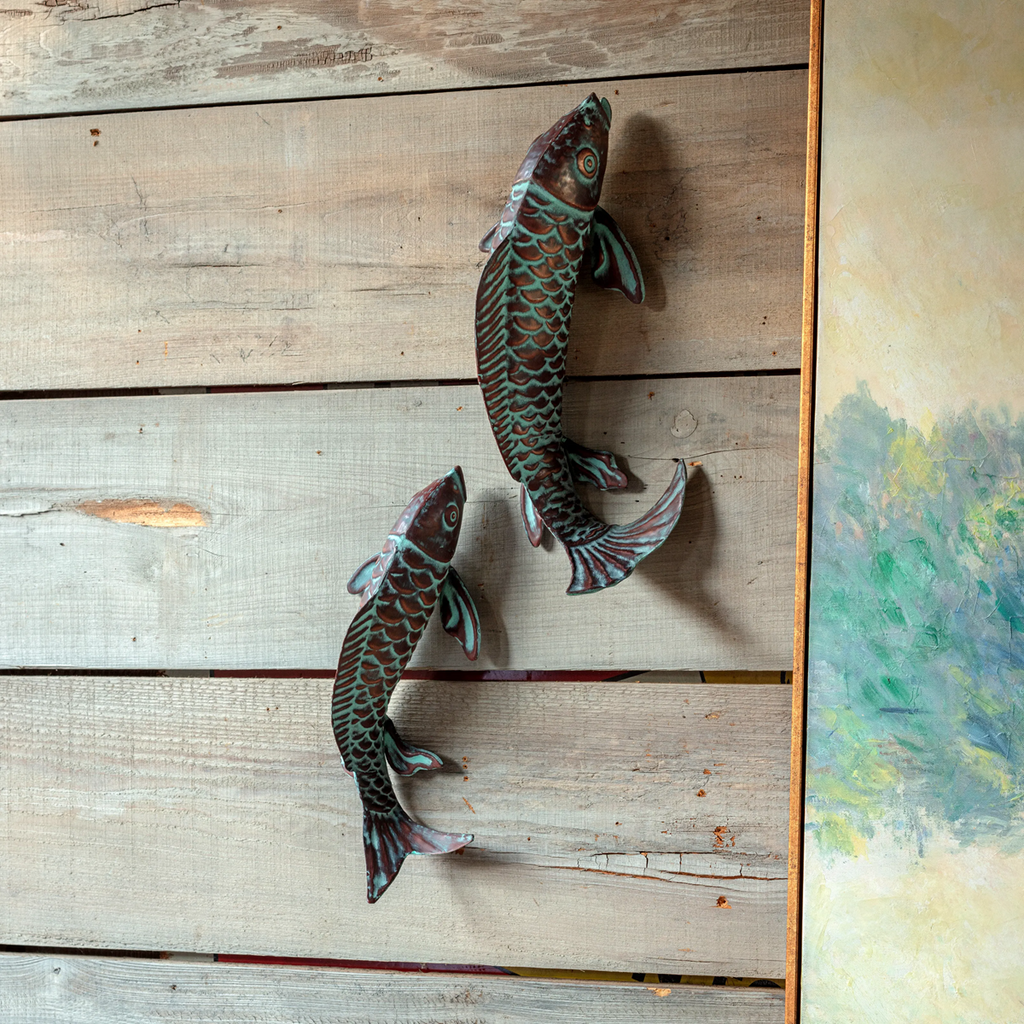 Swimming Koi Fish with Verdigris Finish Set/4