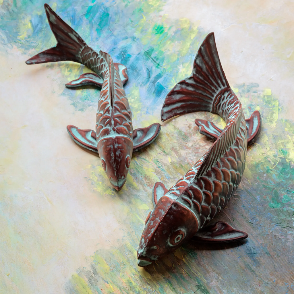 Swimming Koi Fish with Verdigris Finish Set/4