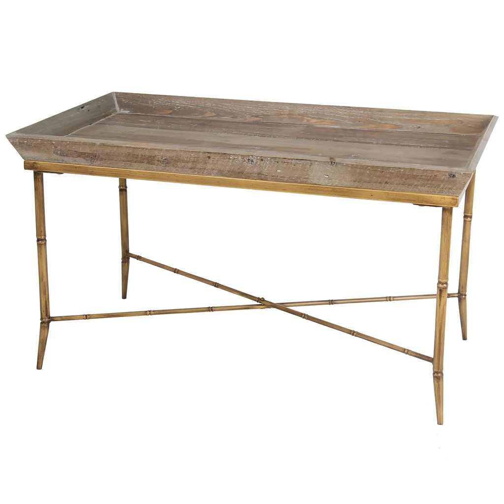 Metal Faux Bamboo Wooden Tray Coffee Table