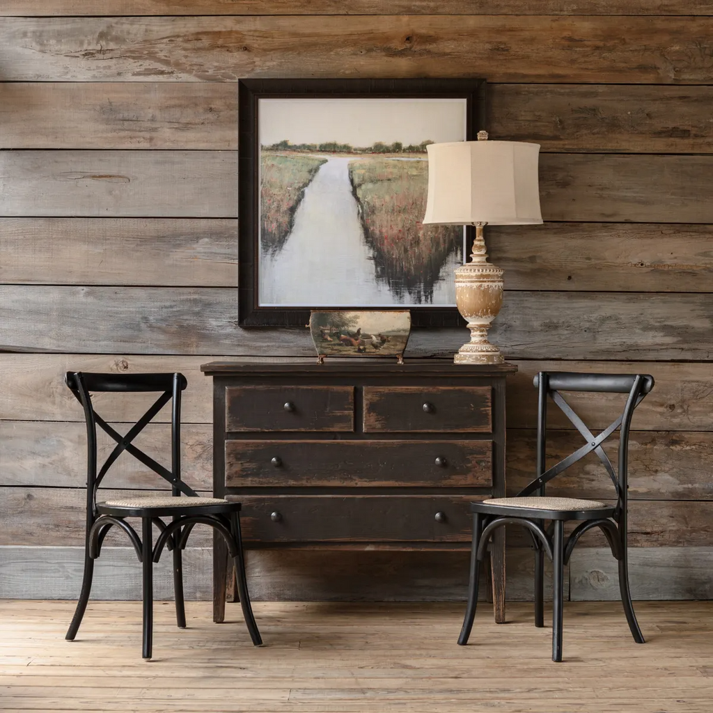 Distressed Black Cross Back Chairs Set/2