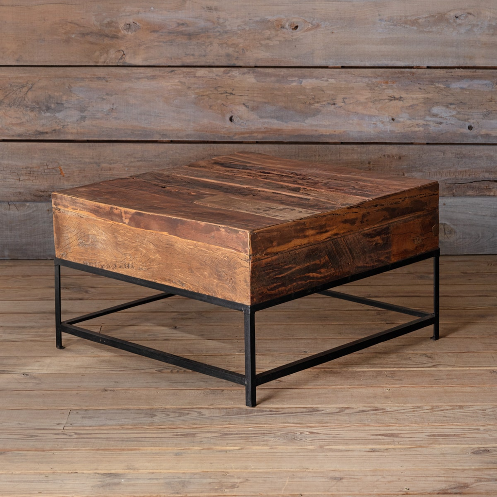 Square Rustic Wood and Iron Cocktail Table