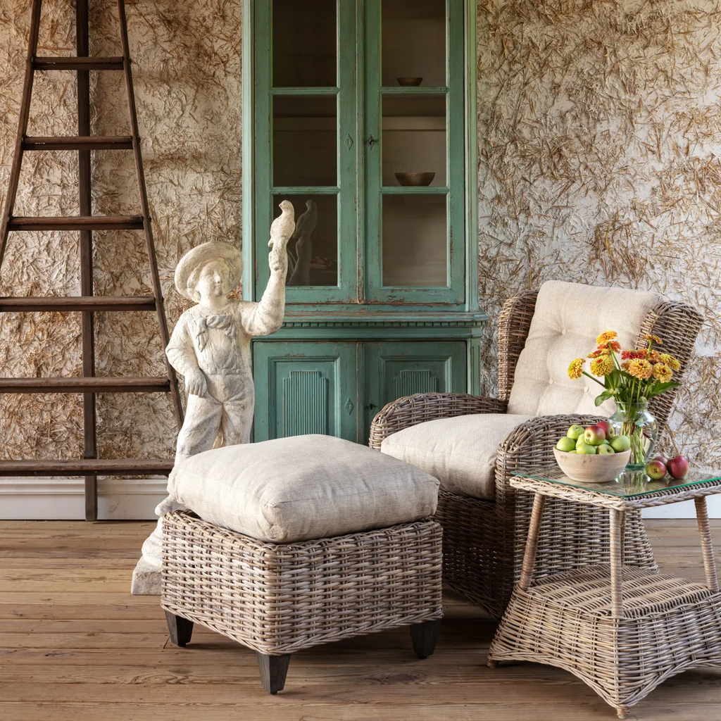 Cottage Rattan Wing Chairs Set/2