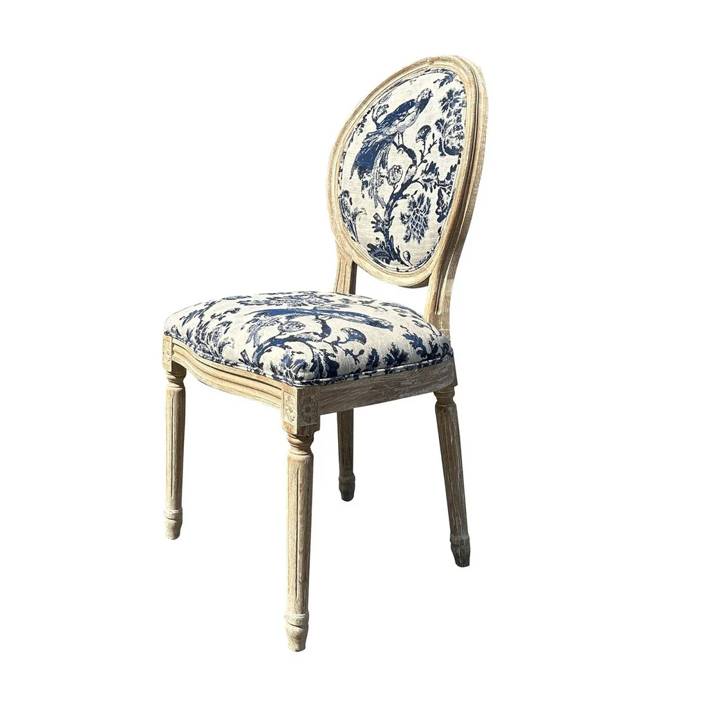 Blue Fowl & Fruit Jacquard Dining Chairs Set/2