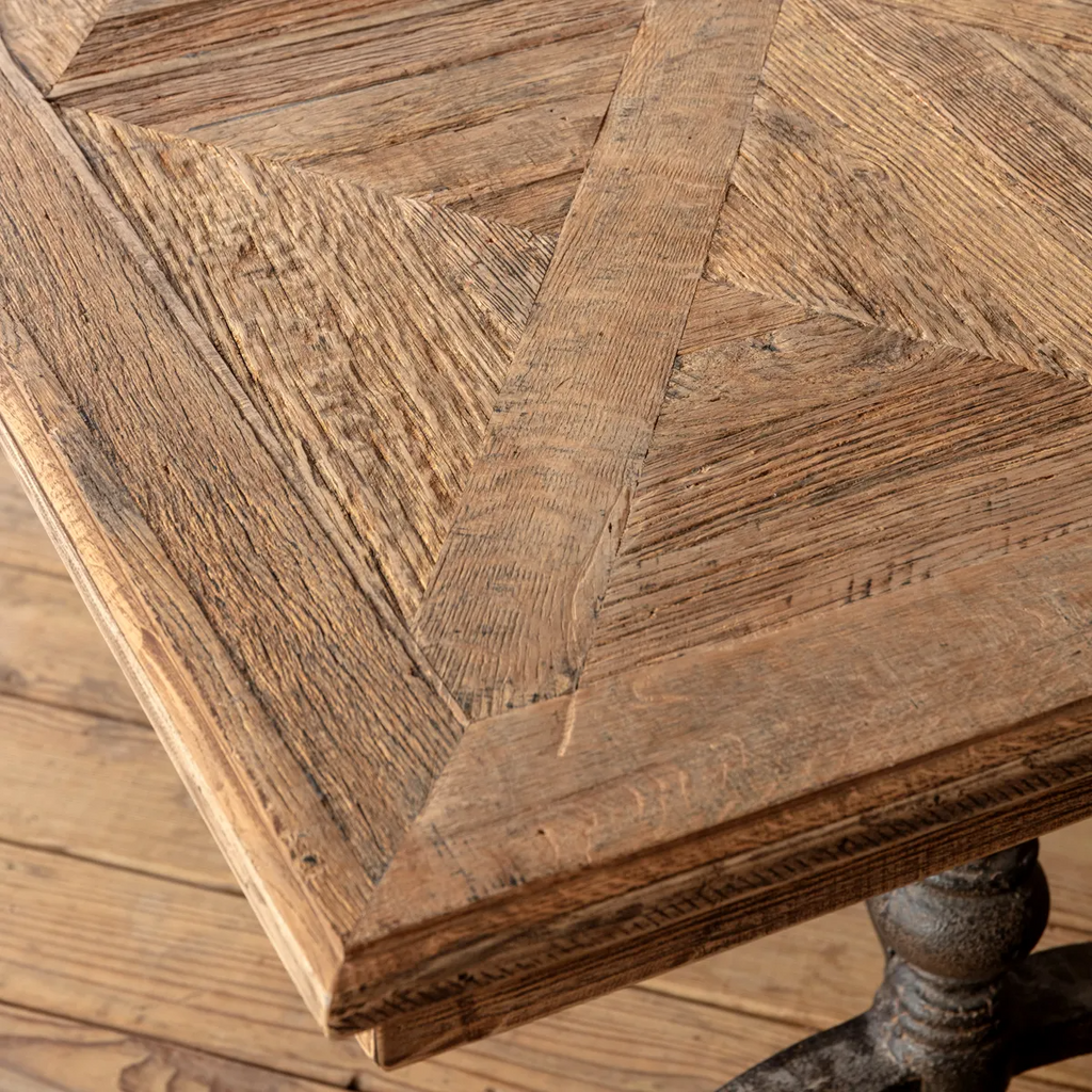 Reclaimed Oak Parquet Top Dining Table