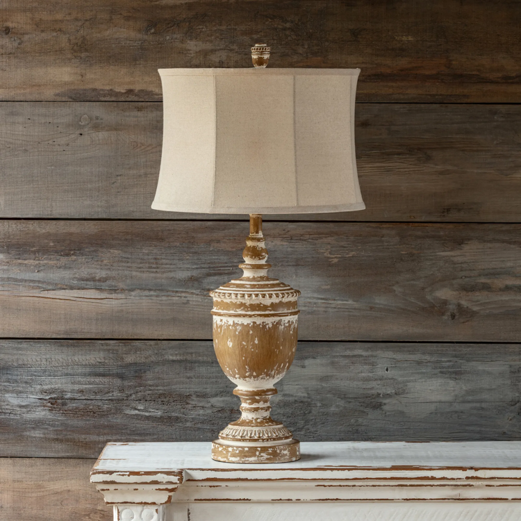 White Washed Finial Lamps Set/2