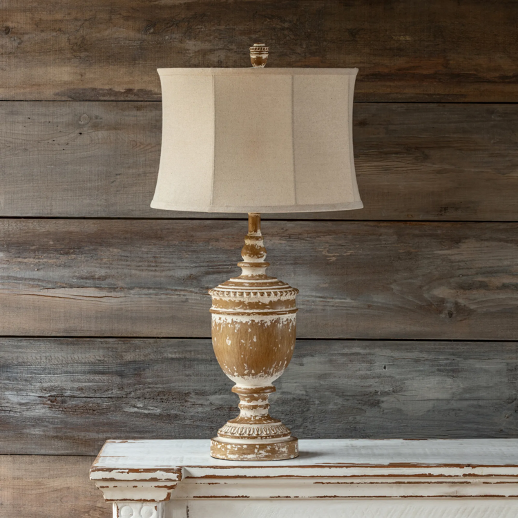 White Washed Finial Lamp Set/2