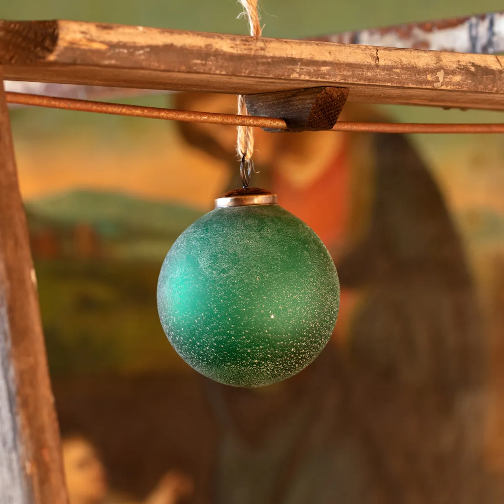 Frosted Emerald Glass 4" Ornaments Set/24