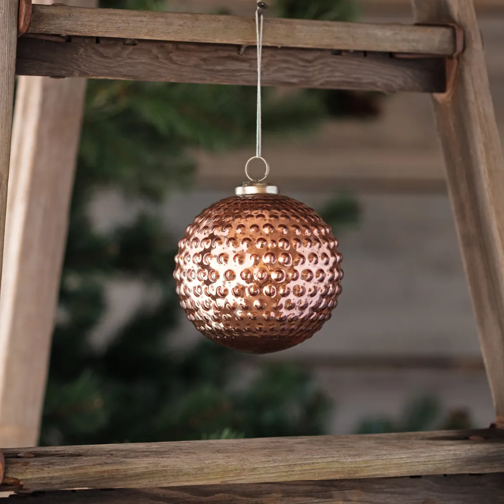 Round Hobnail Rose Mercury Glass 5" Ornaments Set/12