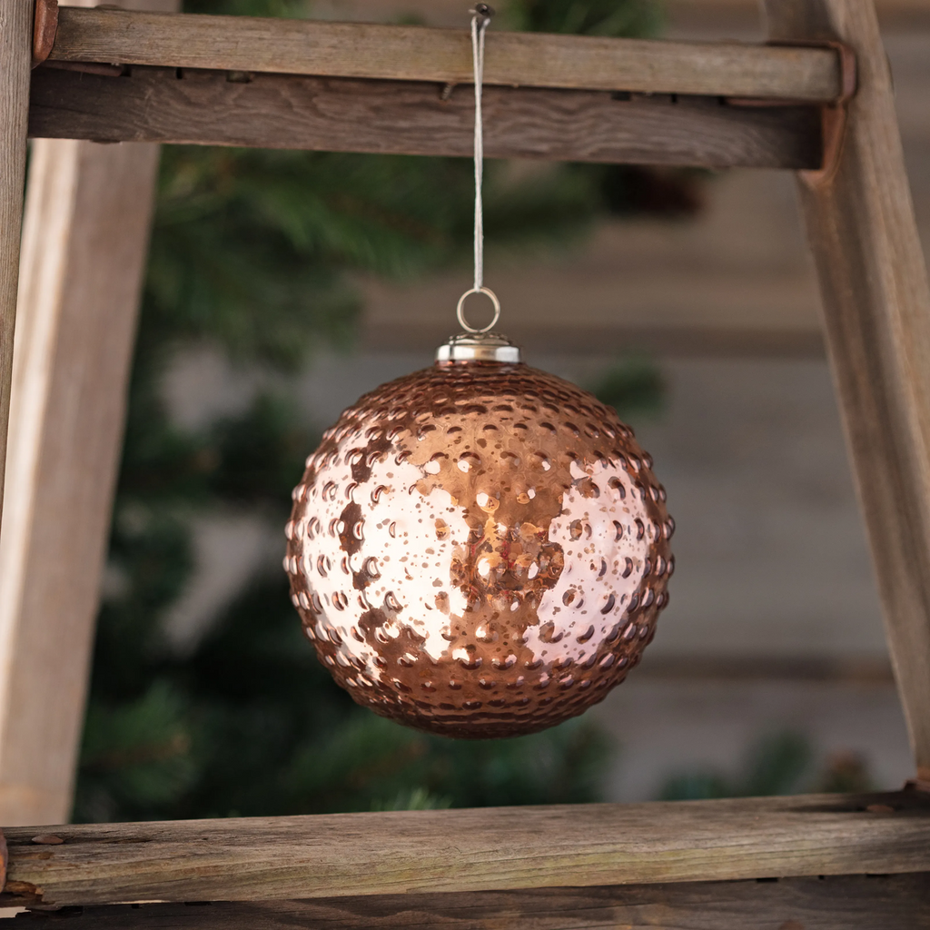 Round Hobnail Rose Mercury Glass 6" Ornaments Set/12