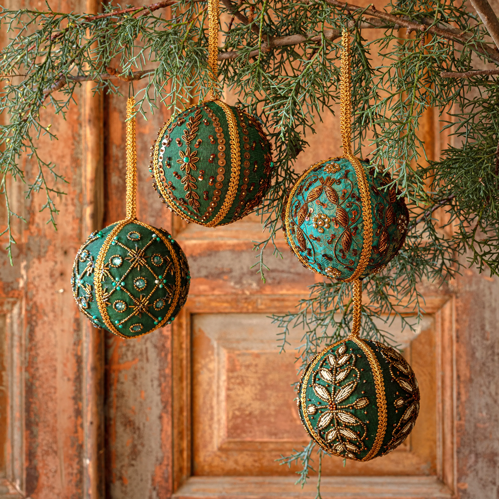 Majestic Embroidered & Jeweled Ornaments 4" Assorted Set/12