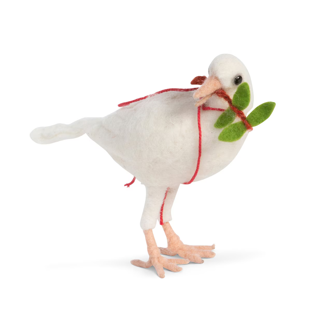 Wool White Doves with Holly Sprigs Set/8