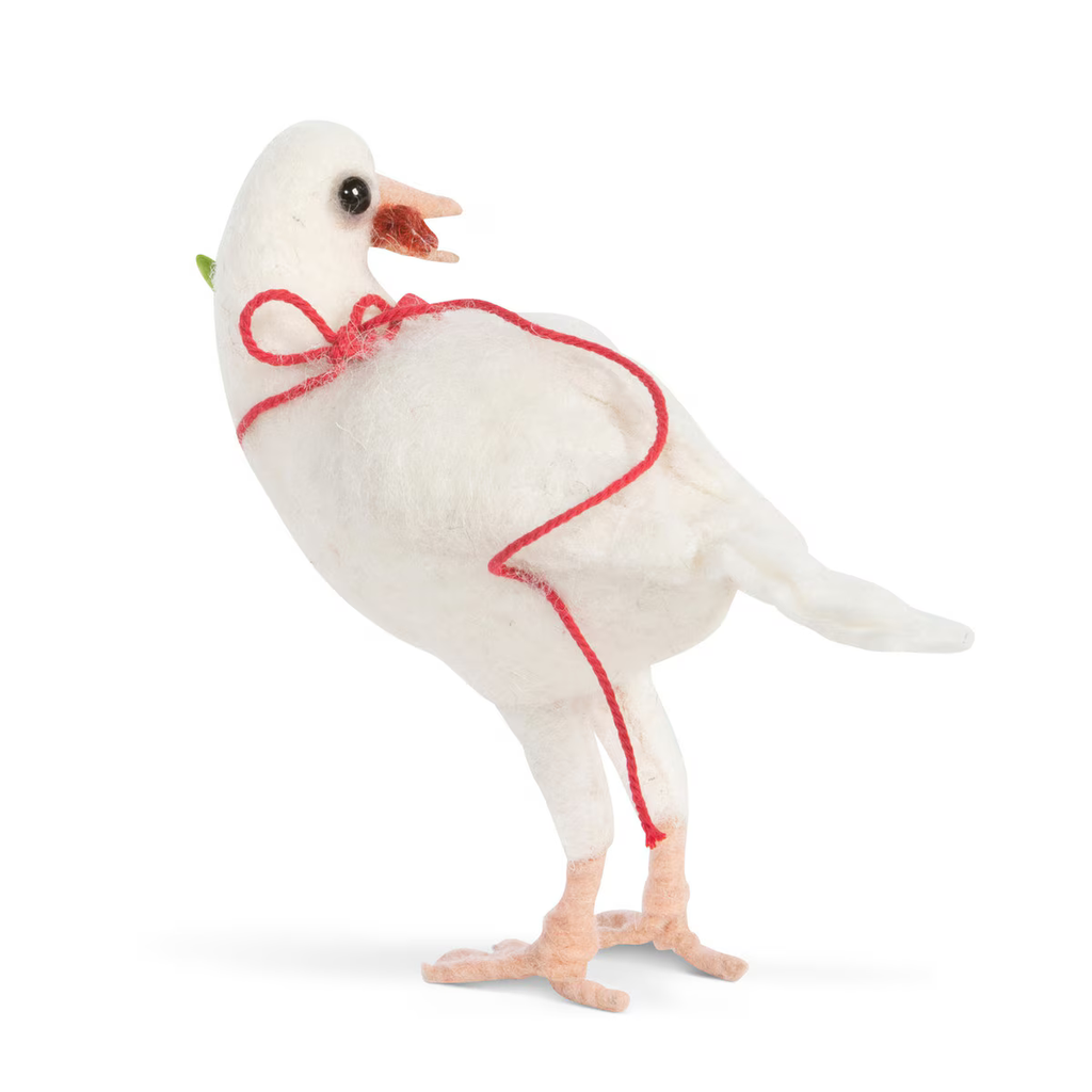 Wool White Doves with Holly Sprigs Set/8