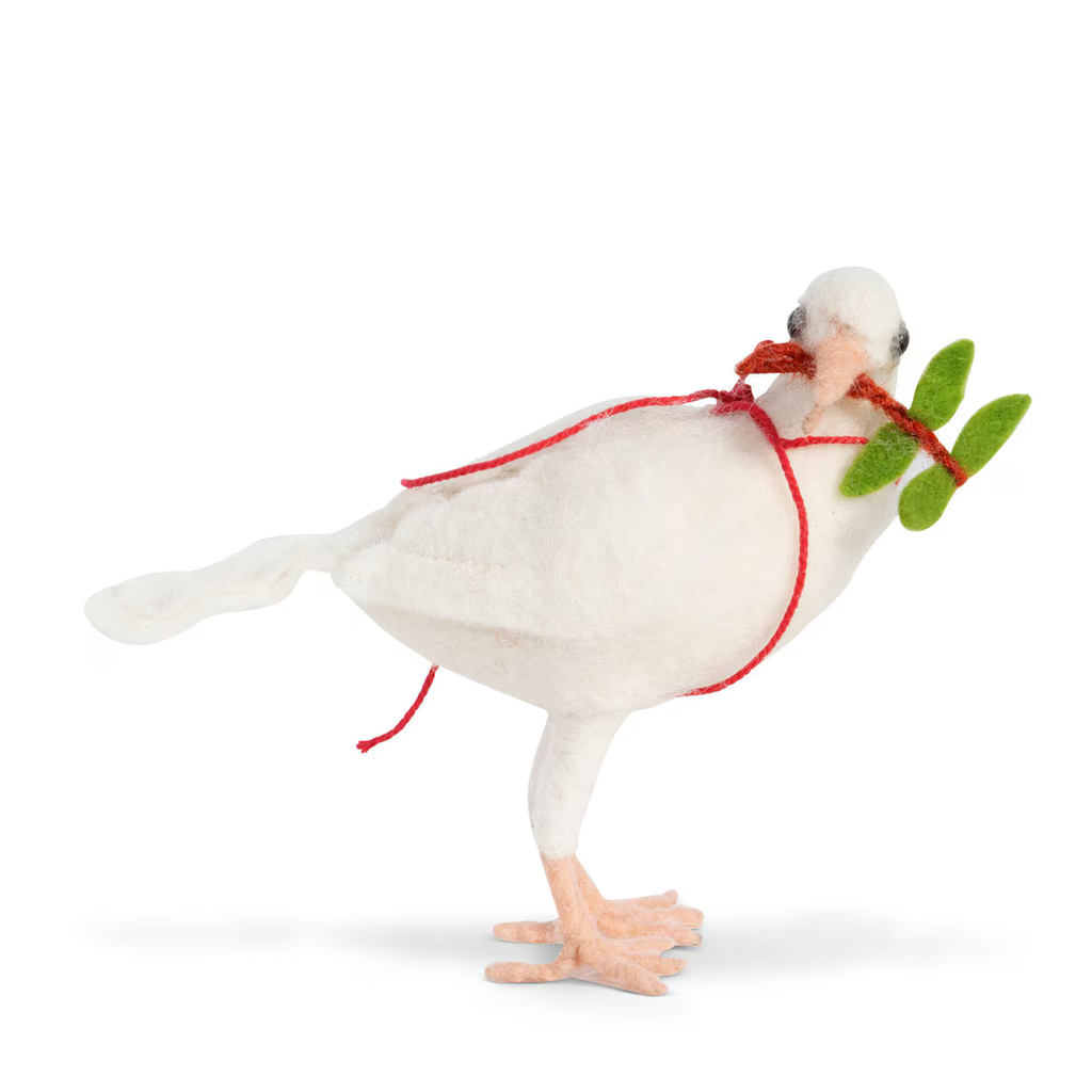 Wool White Doves with Holly Sprigs Set/8