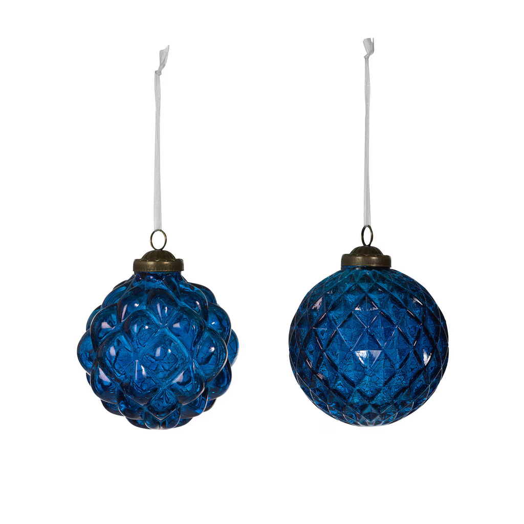 Textural Opaque Blue Glass Ball Ornaments Set/6