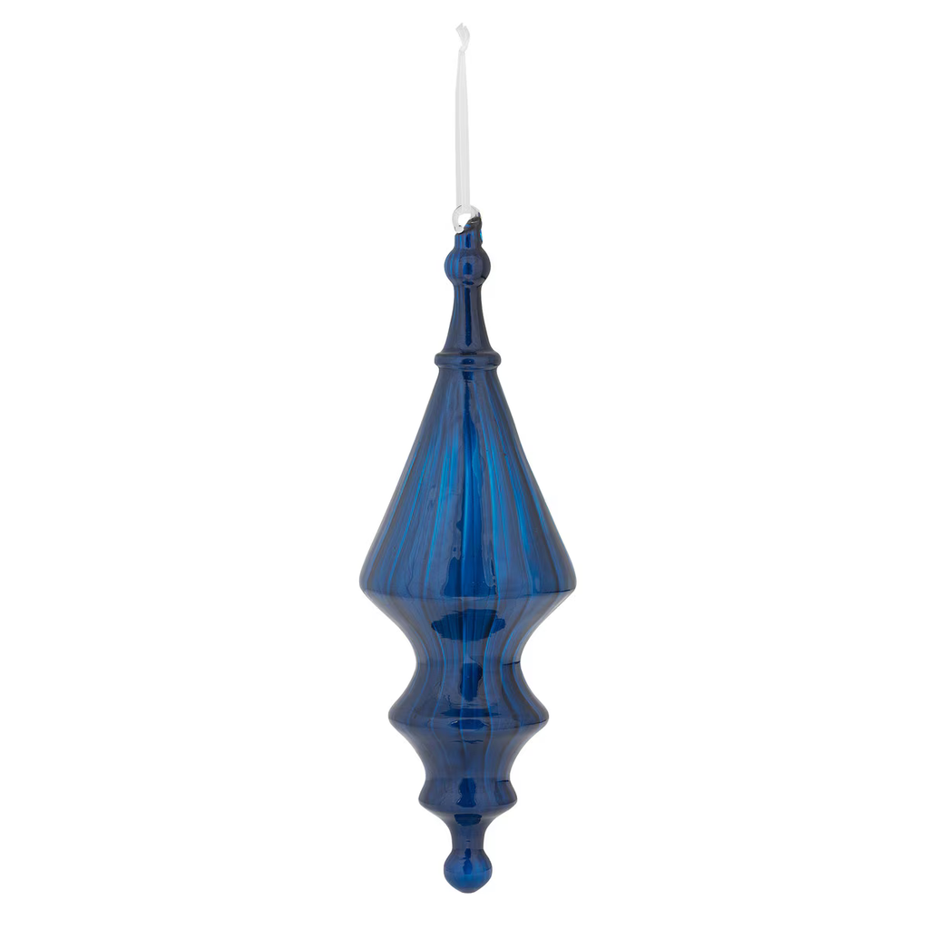 Glass Sapphire Blue Finial Ornaments Set/6