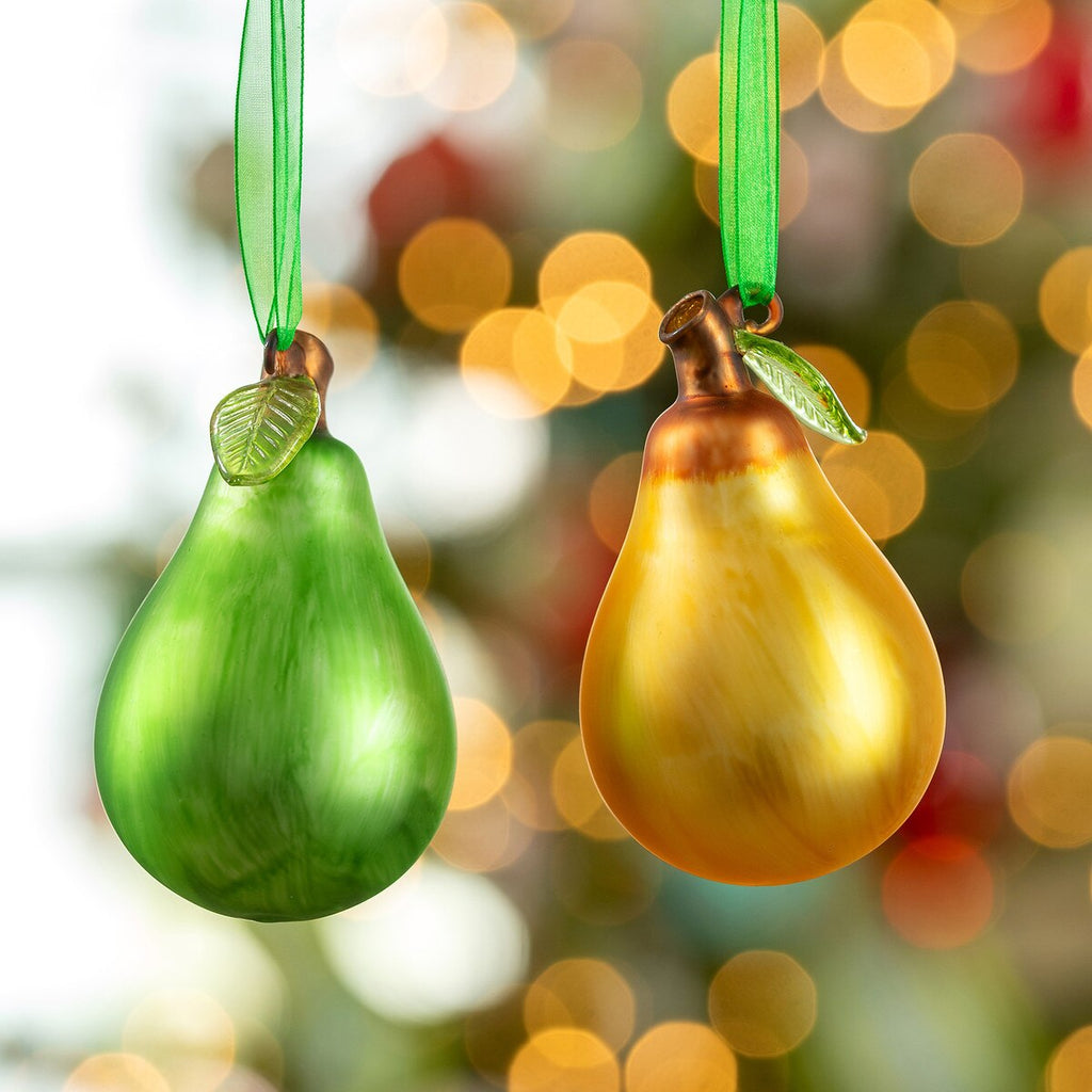 Pear with Leaf Glass Ball Ornaments Set/6