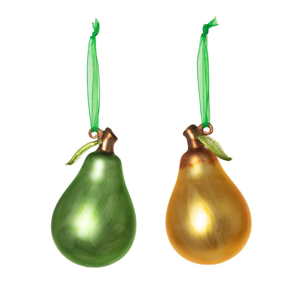 Pear with Leaf Glass Ball Ornaments Set/6