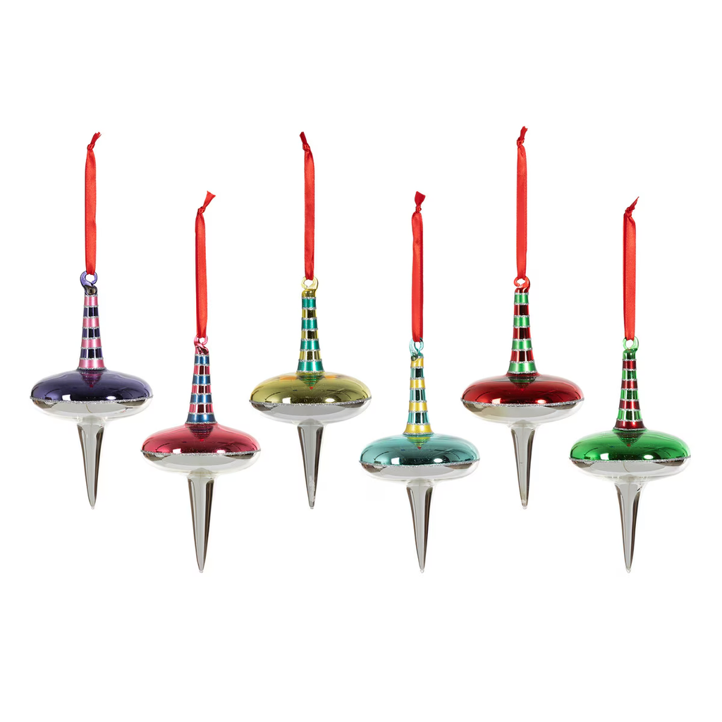 Retro Dual Spinner Glass Ornaments Set/6