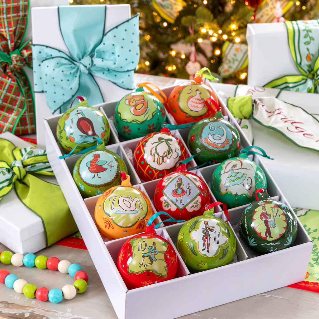 12 Days of Christmas Glass Ball Ornaments Boxed Set/12