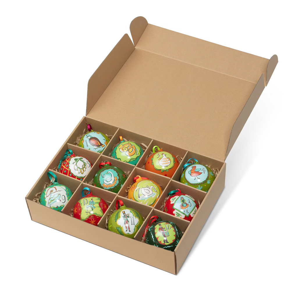12 Days of Christmas Glass Ball Ornaments Boxed Set/12