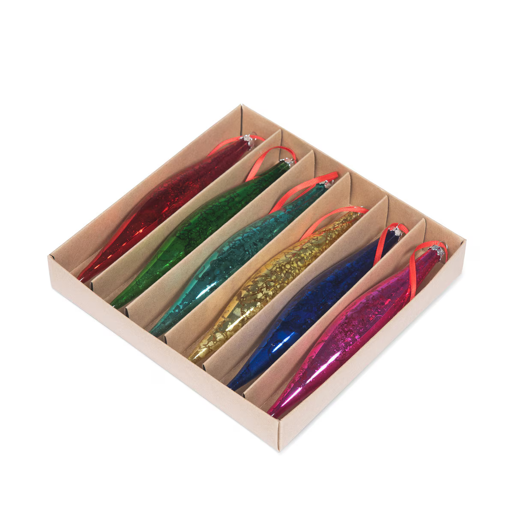 Multi Colored Glass Drop Ornaments Set/24