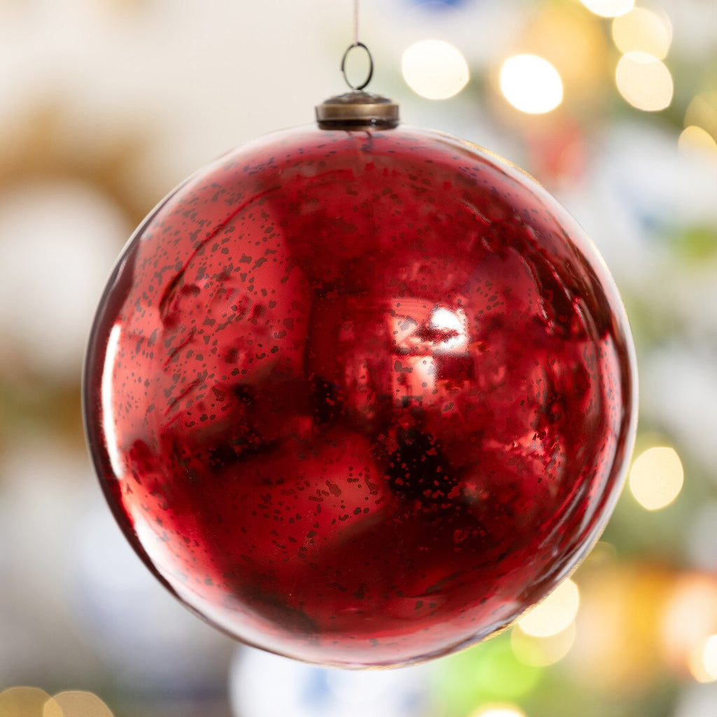 Antique Shiny Ruby Glass Ball Ornaments 8" Set/4