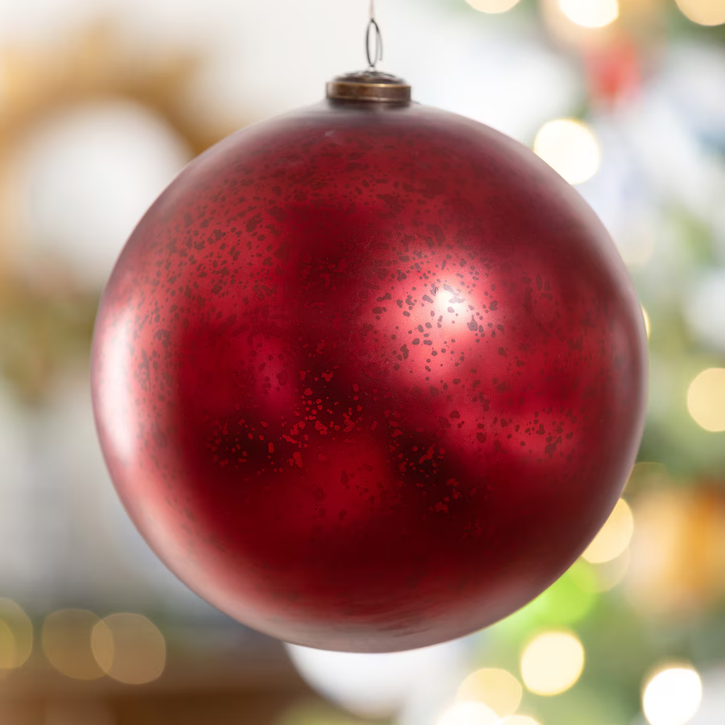 Antique Matte Red Glass Ball Ornaments 8" Set/4