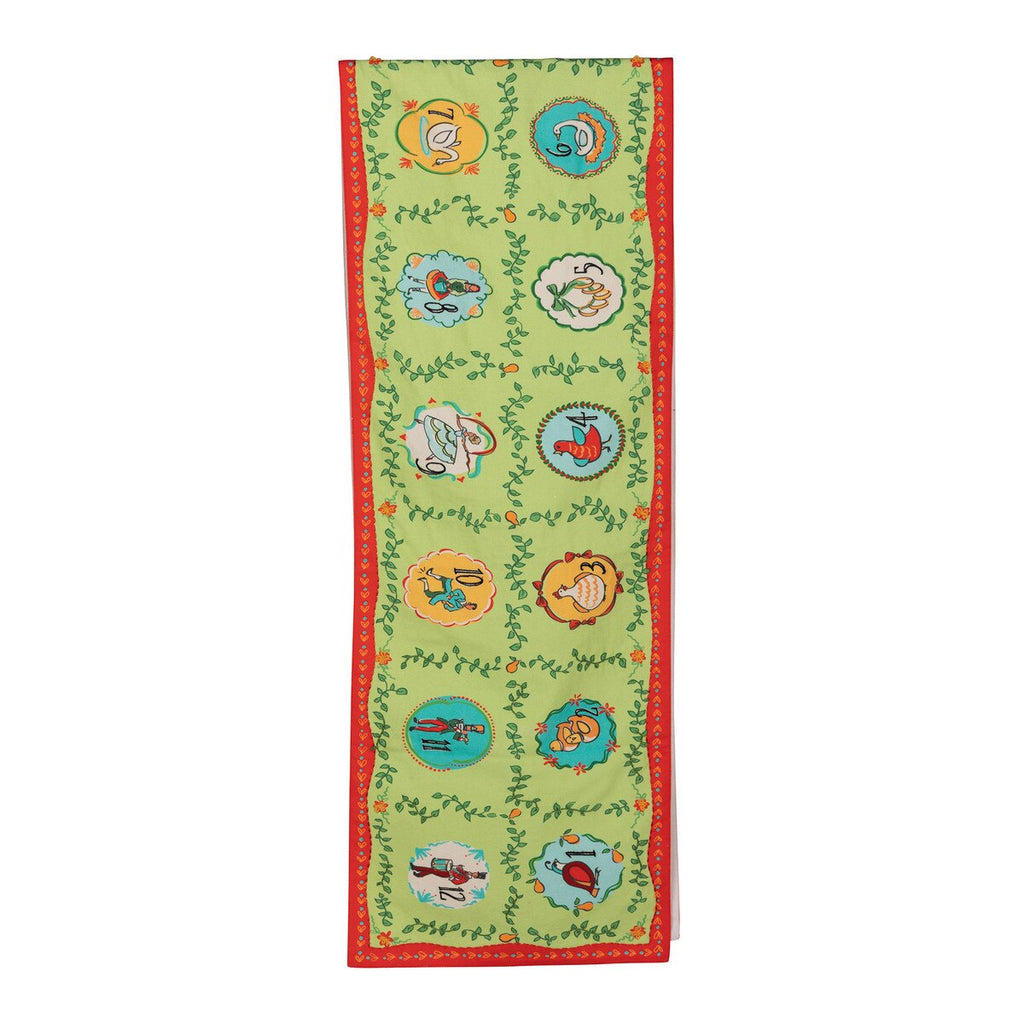 12 Days of Christmas Embroidered Cotton Table Runner