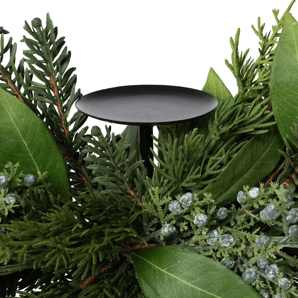 Bayleaf and Juniper Wreath with Candle Plate Set/4