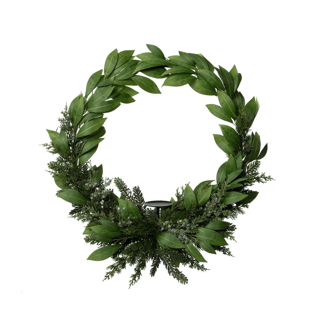 Bayleaf and Juniper Wreath with Candle Plate Set/4