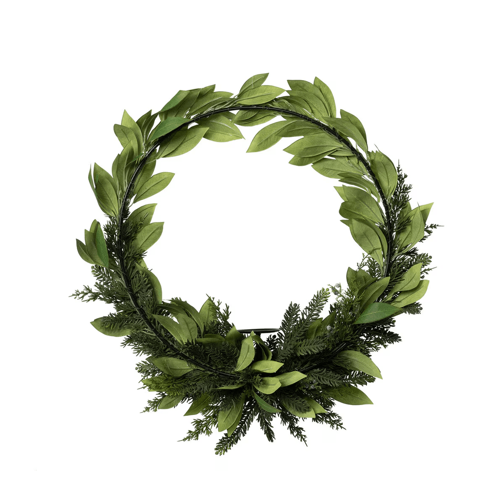 Bayleaf and Juniper Wreath with Candle Plate Set/4