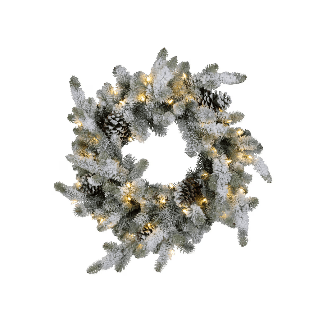 Flocked Blue Spruce Wreath with LED Lights Large